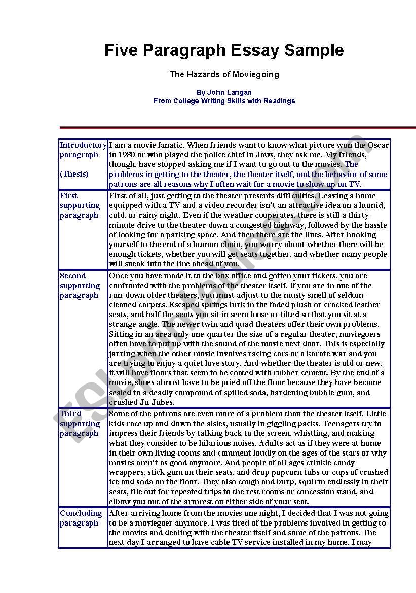 29 paragraph essay example - ESL worksheet by rakham
