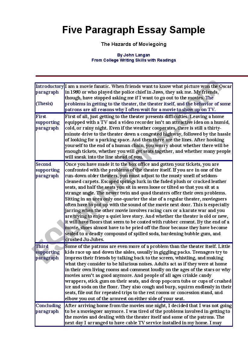 5 paragraph essay example worksheet