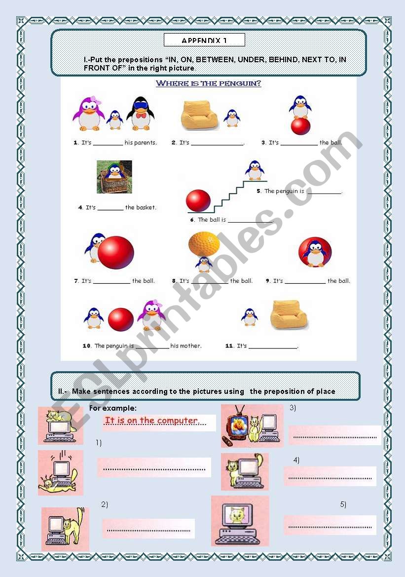 PREPOSITION OF PLACE worksheet