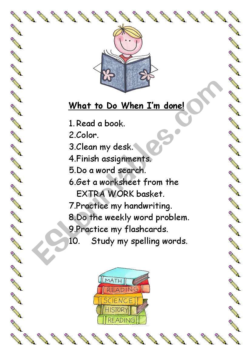 When I´m done.... worksheet When I´m done.... worksheet