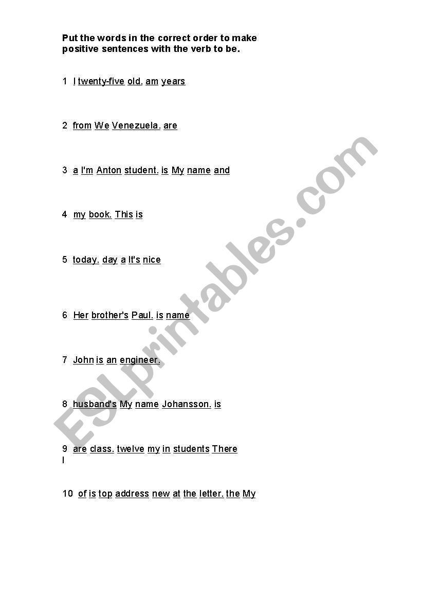 sentences worksheet