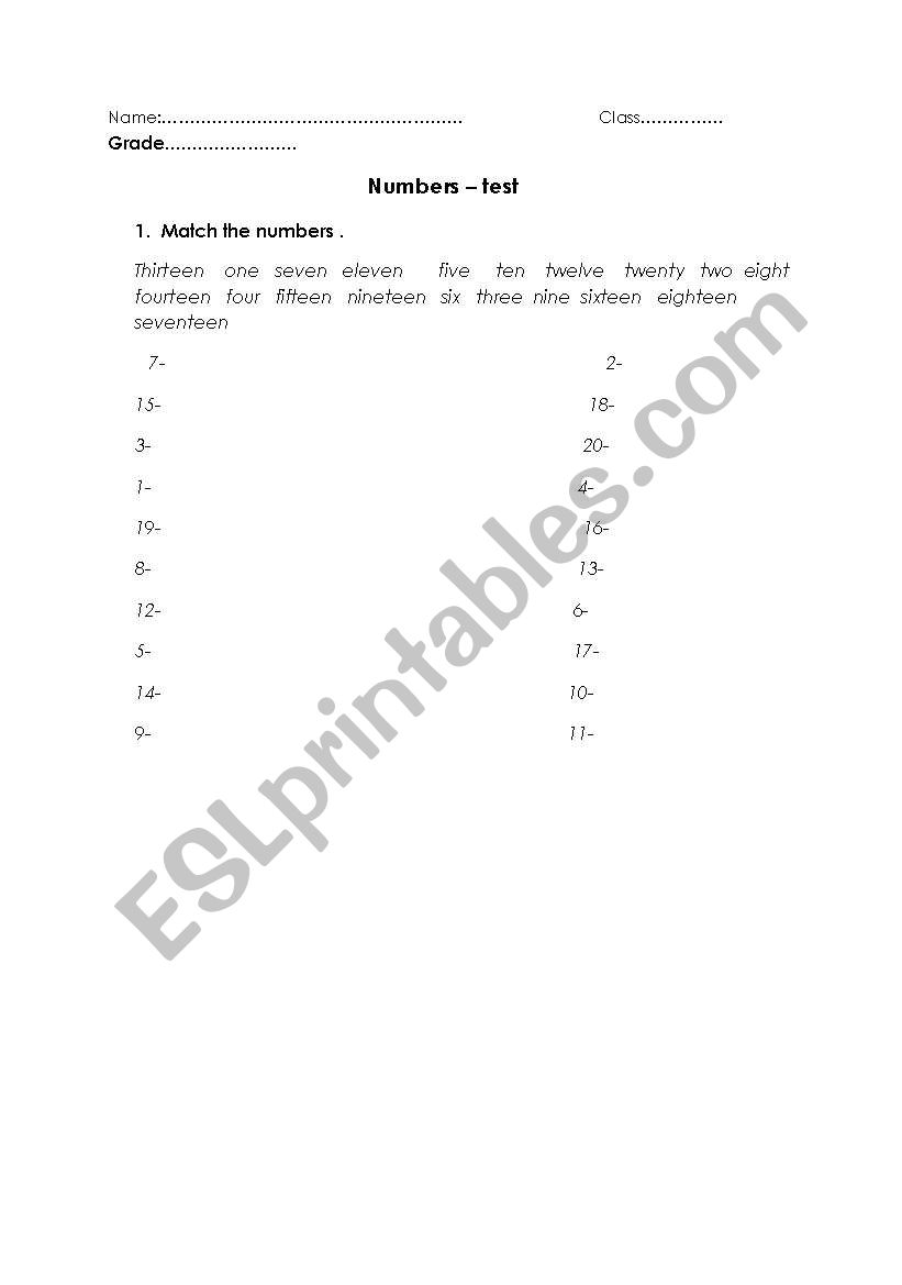 Numbers worksheet