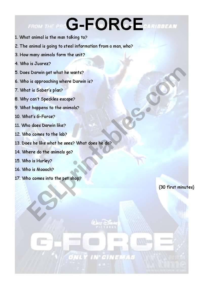 G-FORCE worksheet