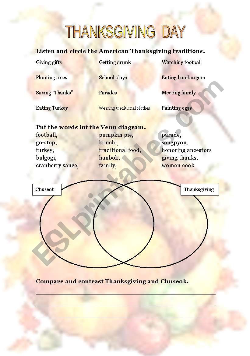 Thanksgiving Day and Chuseok worksheet