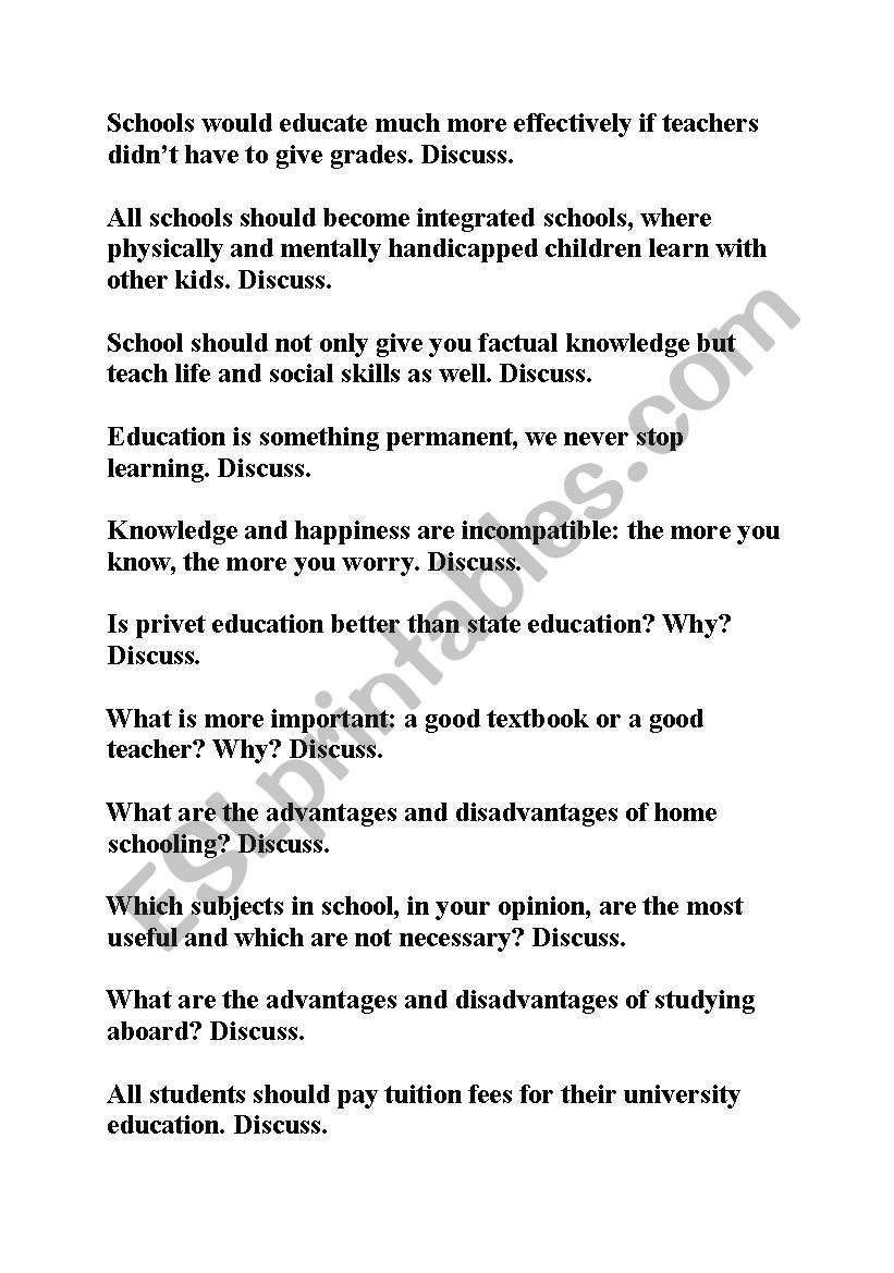 Speaking Topics - Education worksheet