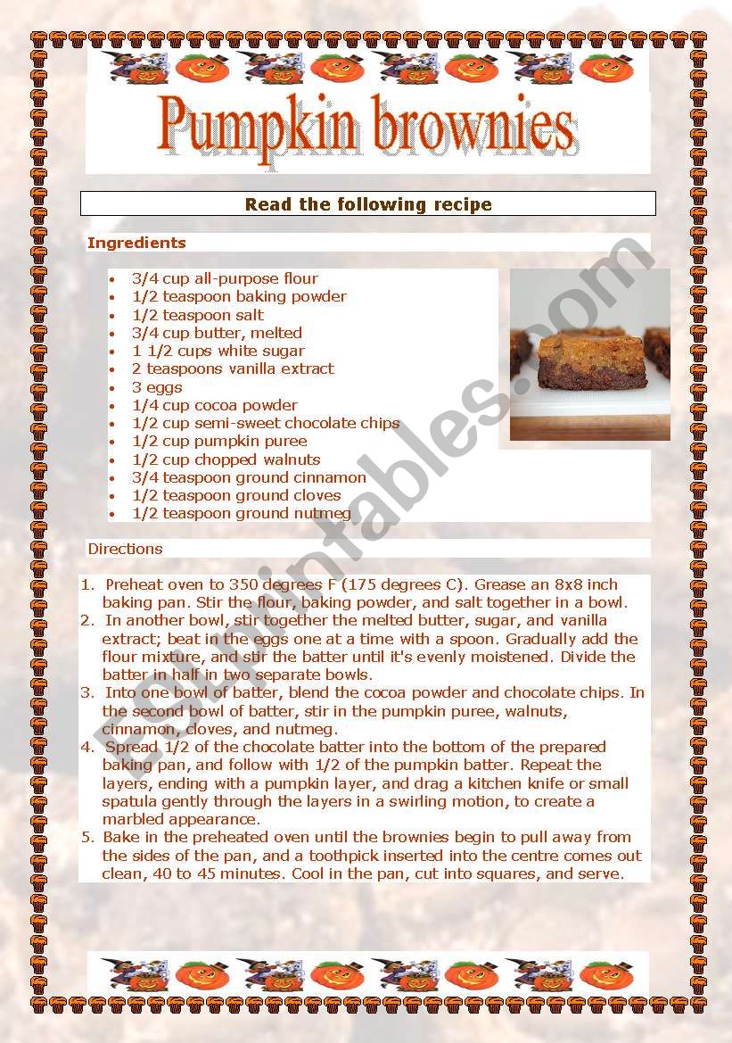 Pumpkin brownie (4 pages - with answer key)