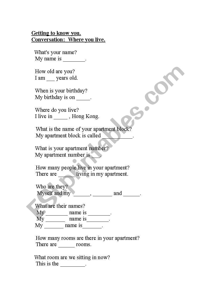 Where I live worksheet
