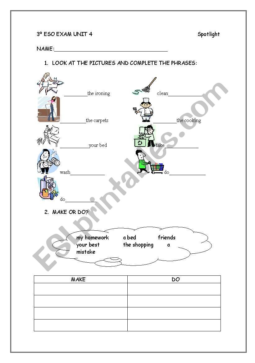 EXAM FOR 3ESO UNIT 4 BURLINGNTON