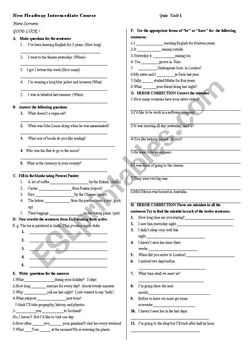Exam worksheet