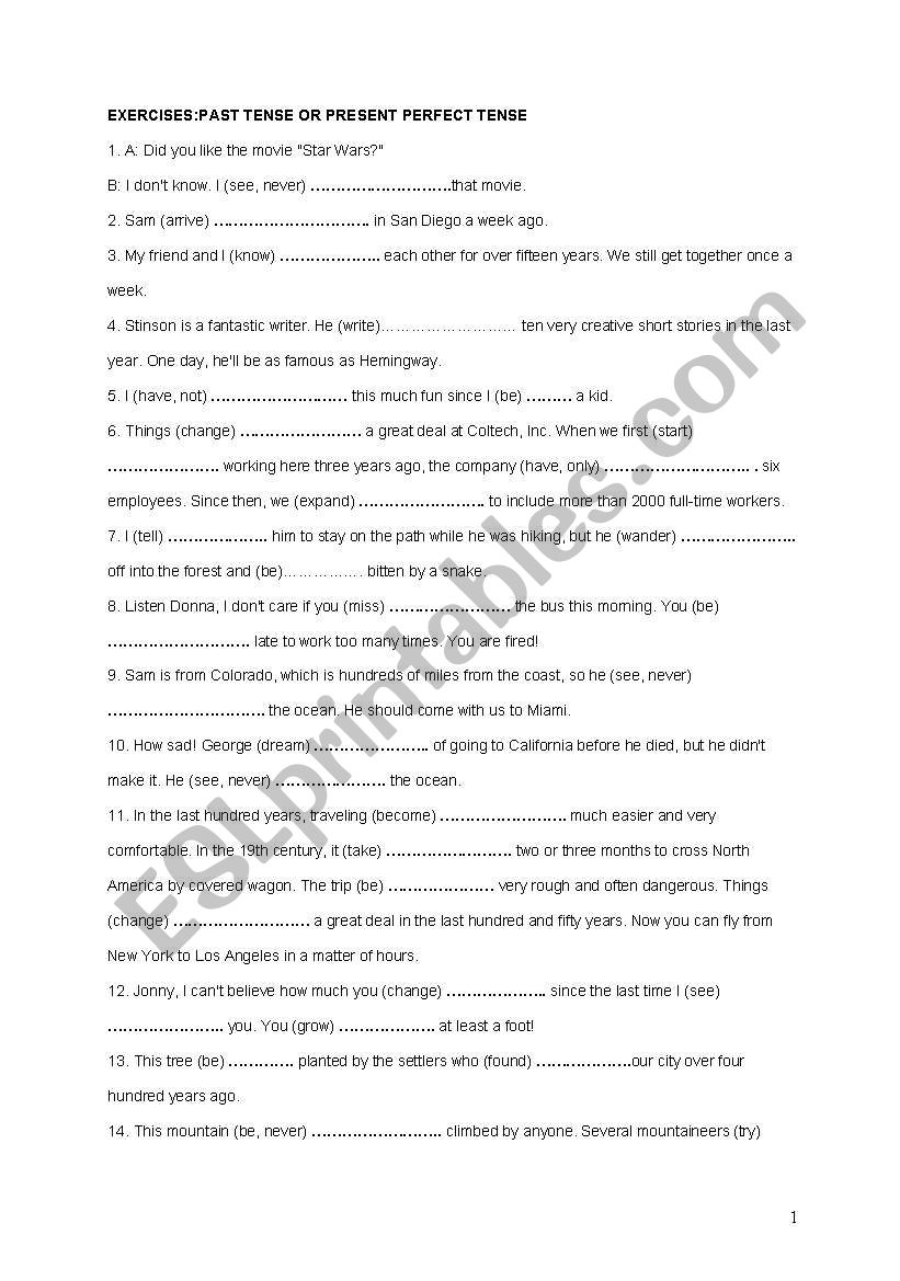 past-perfect tense worksheet