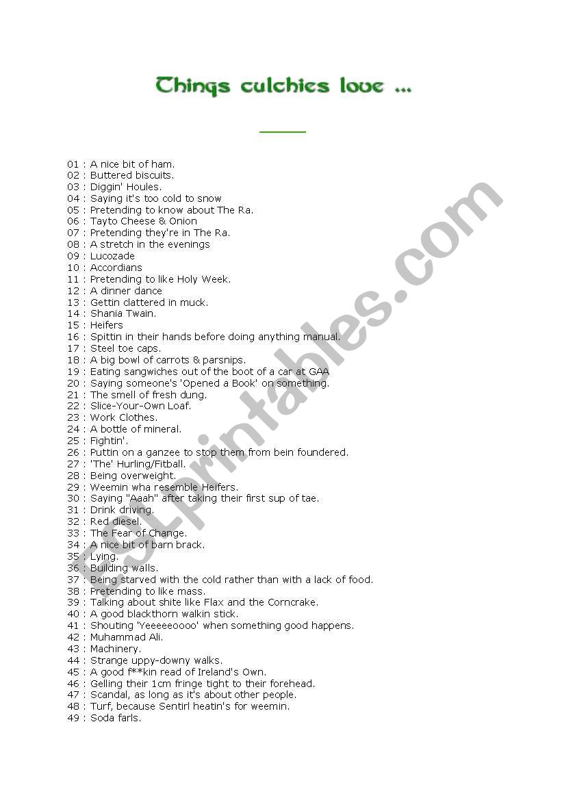 Culchies & Jackeens worksheet
