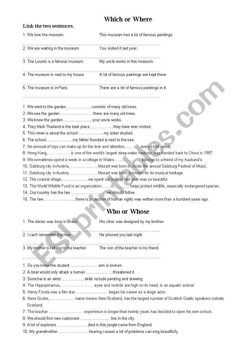 relative pronouns worksheet