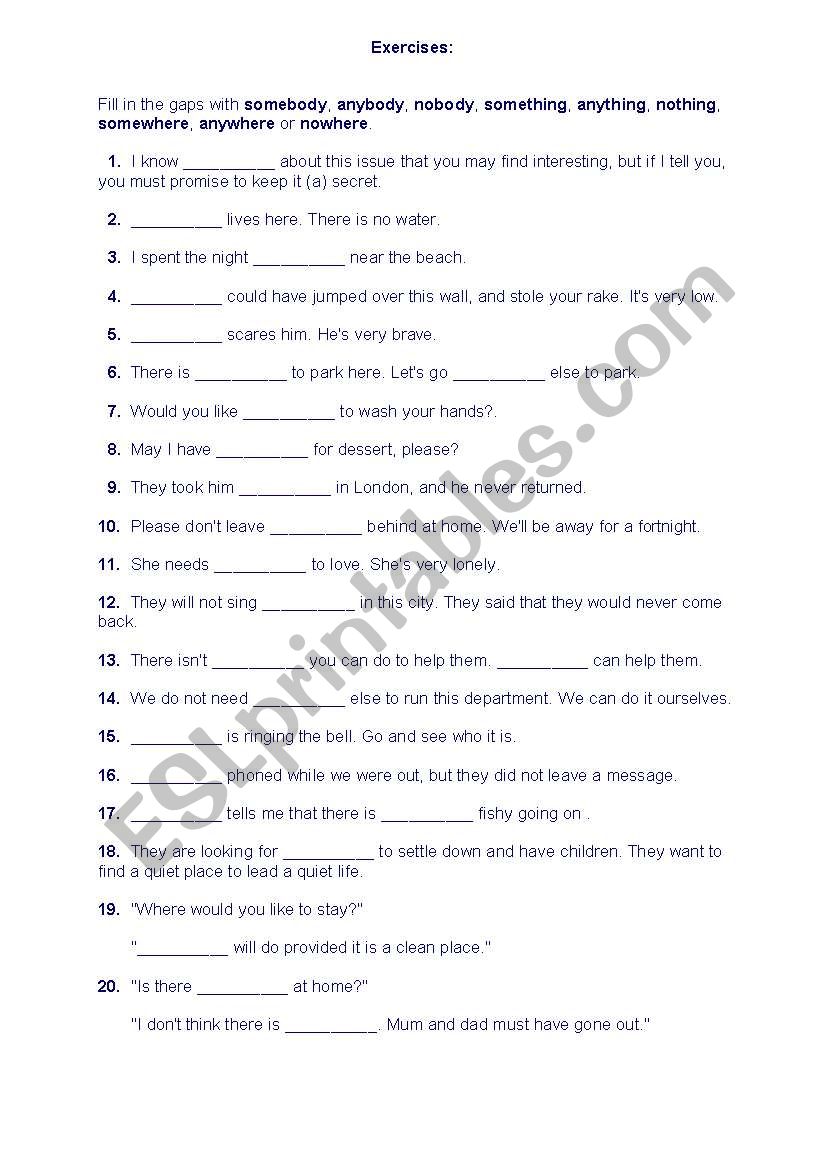 indefine pronouns worksheet