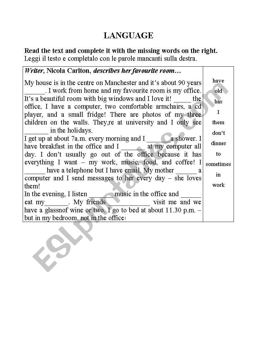Language worksheet