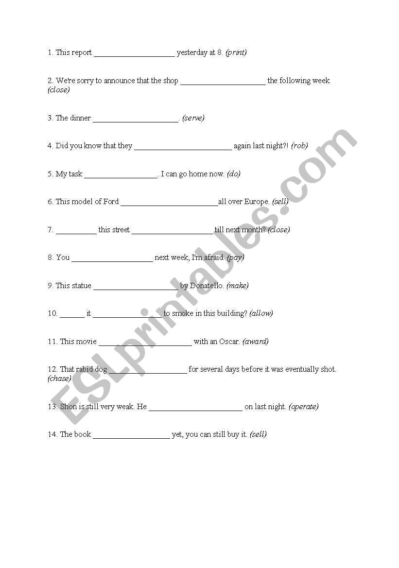 Passive voice - sentences worksheet
