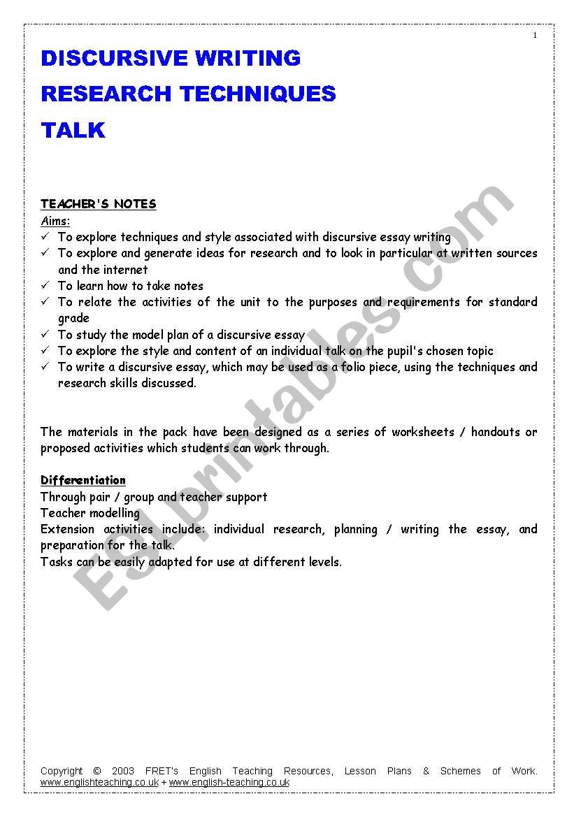 discursive writing worksheet