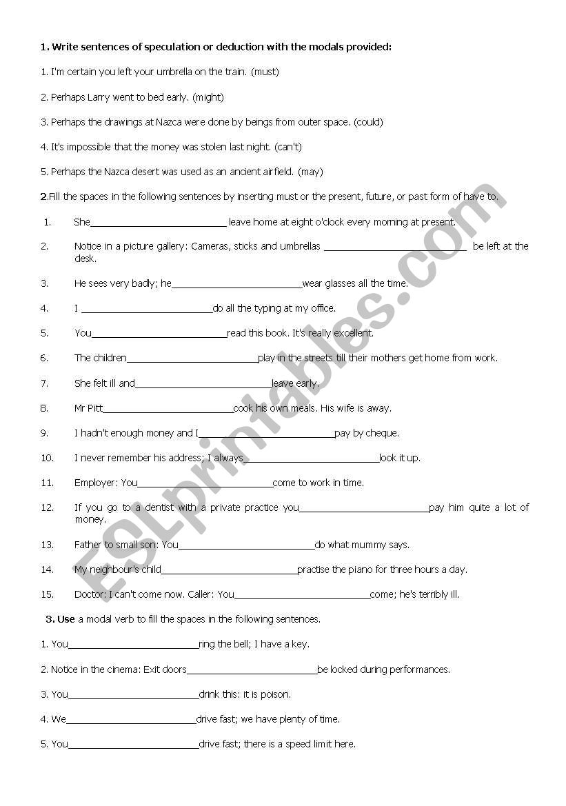 review of modals worksheet