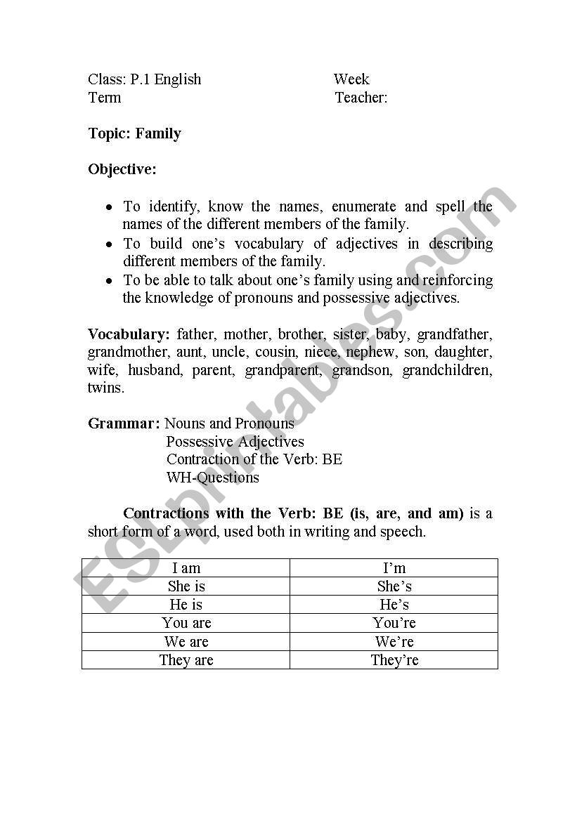 Family worksheet