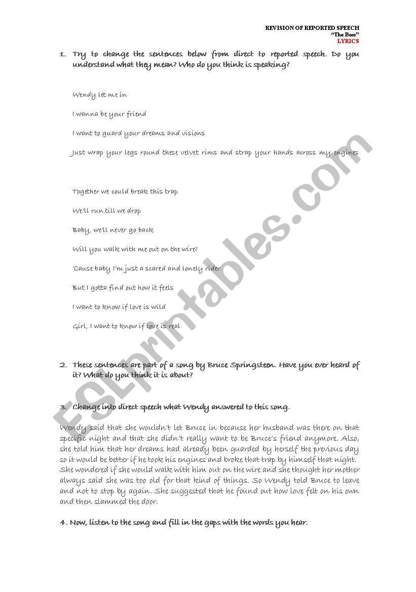 Bruce Springsteen (reported speech)