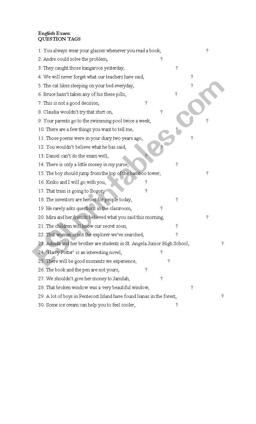 Tag Questions worksheet