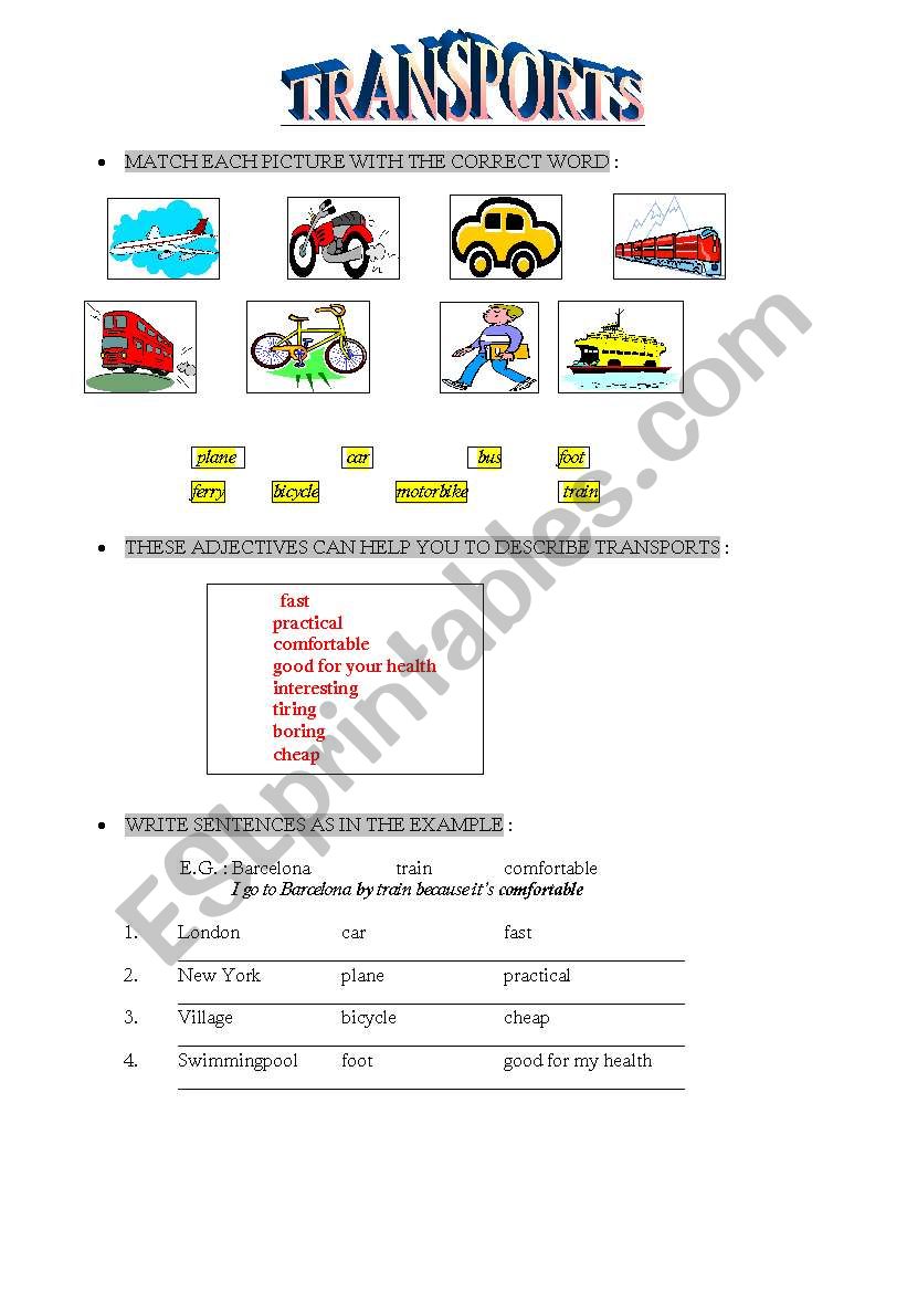 TRANSPORTS WORKSHEETS worksheet