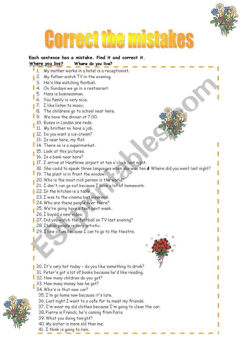 correct the mistakes worksheet