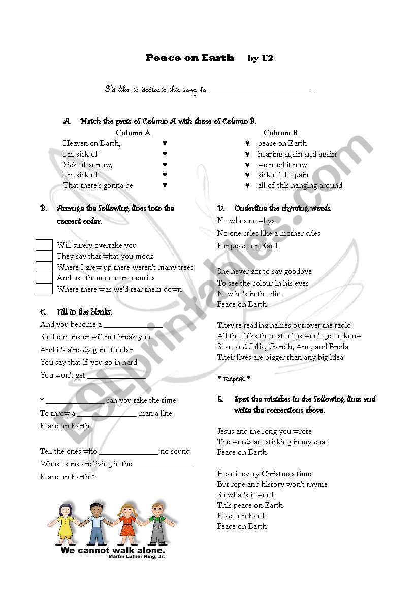 Peace on Earth worksheet