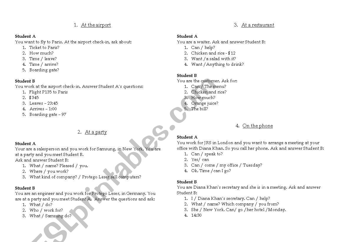 4 Situations worksheet