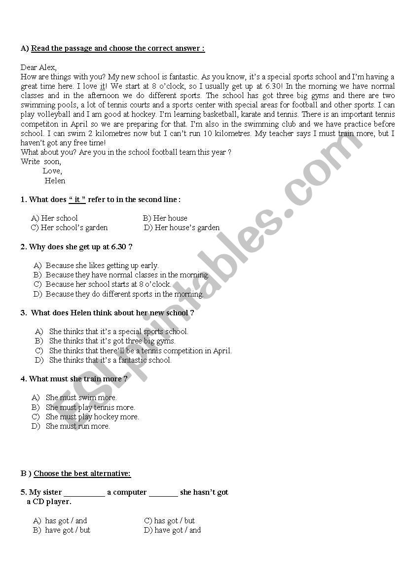 exam worksheet