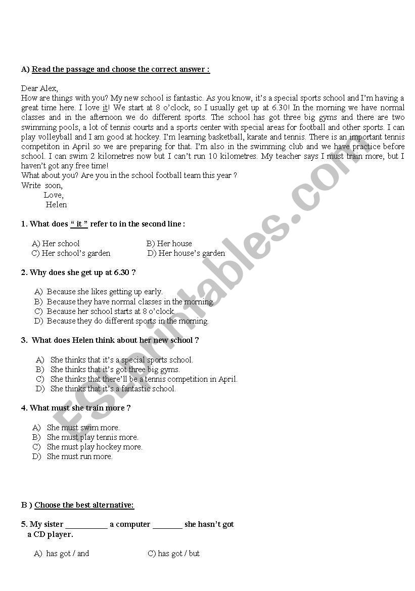 exam worksheet