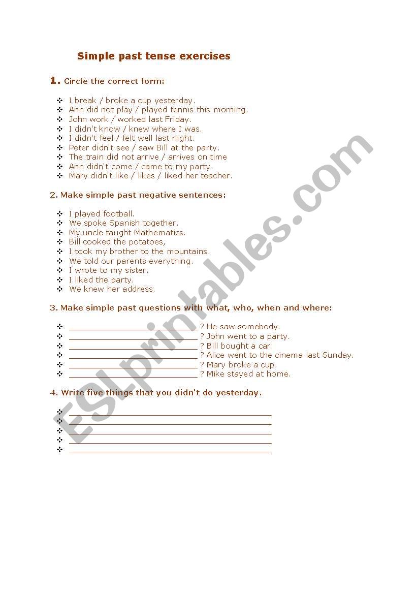 exercises worksheet