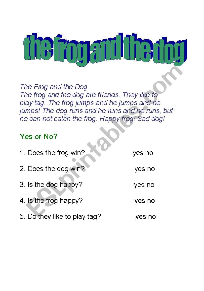 THE FROG AND THE DOG worksheet