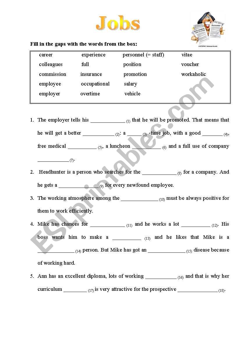  Jobs worksheet