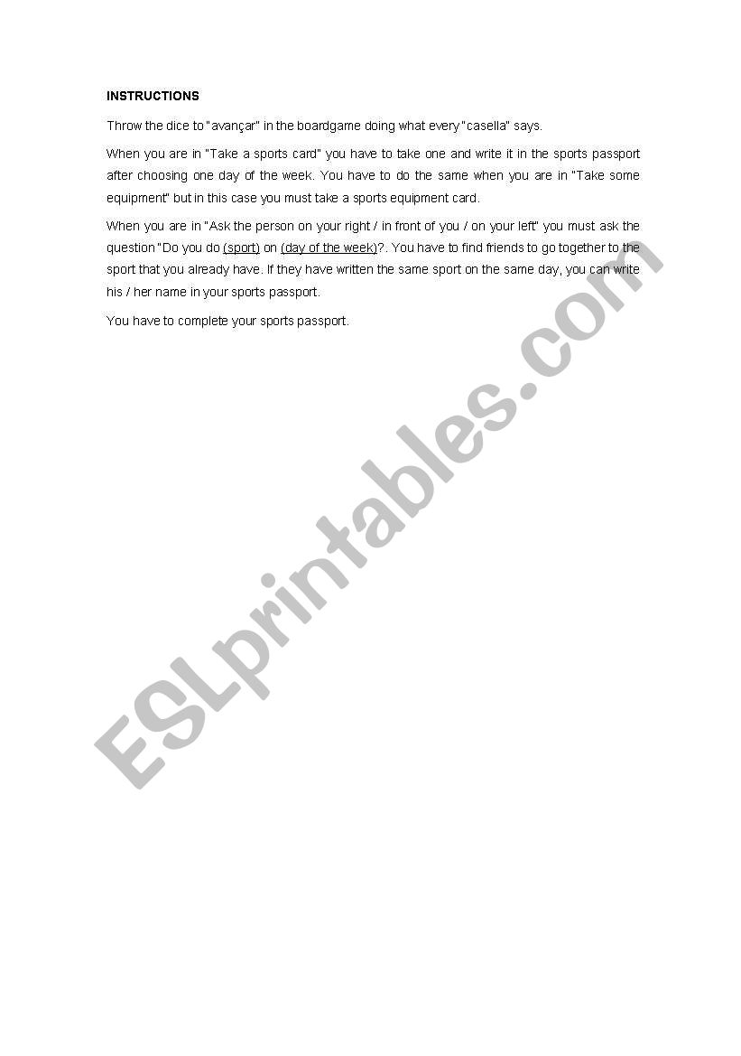 Sports game worksheet