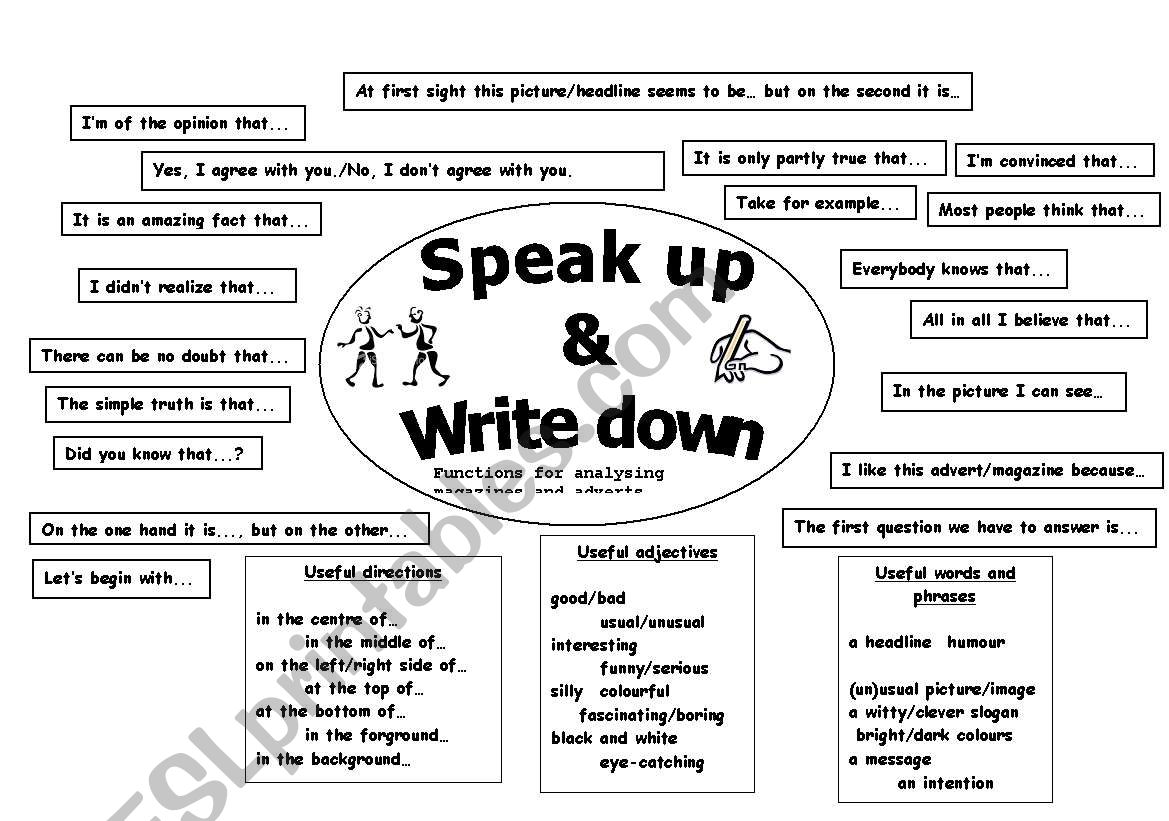 Speak up and write down worksheet