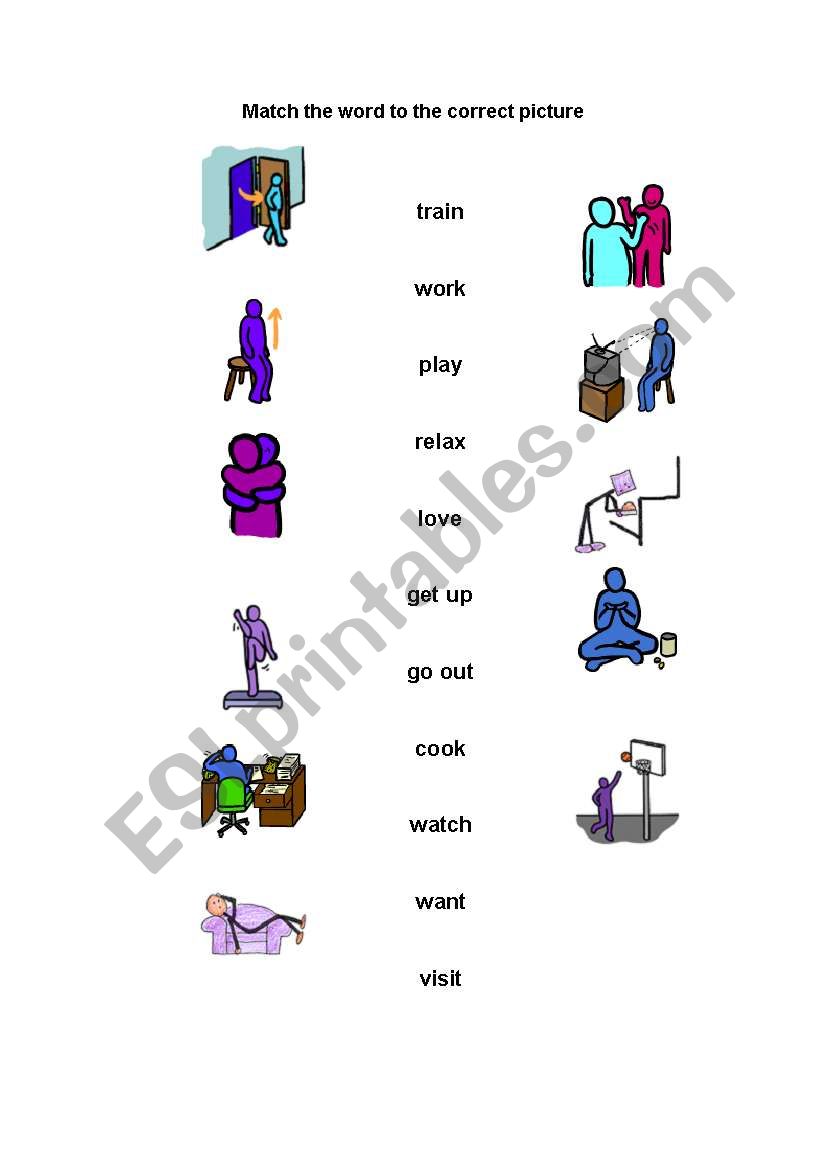 verb matching exercise worksheet