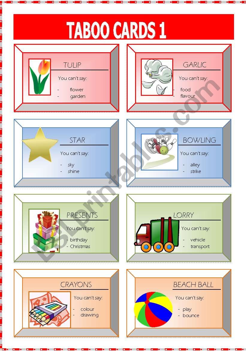 taboo cards1 worksheet