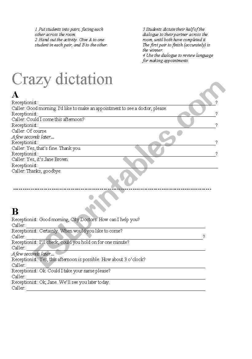 Crazy Dictation worksheet