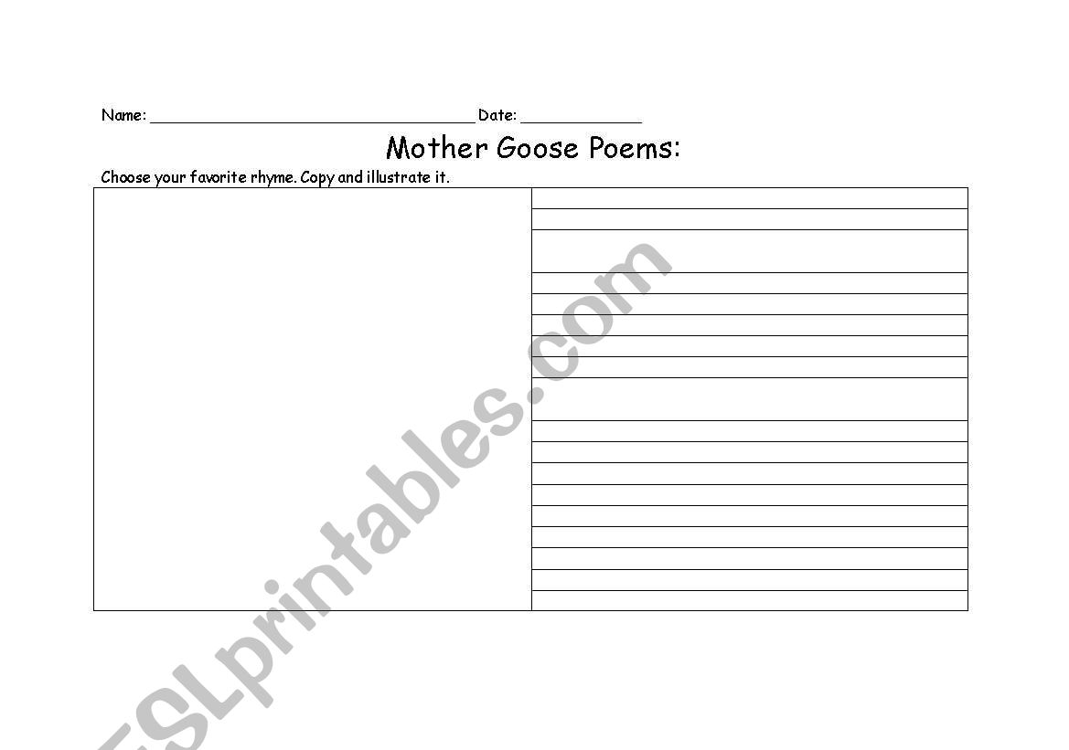 Mother Goose Rhymes worksheet