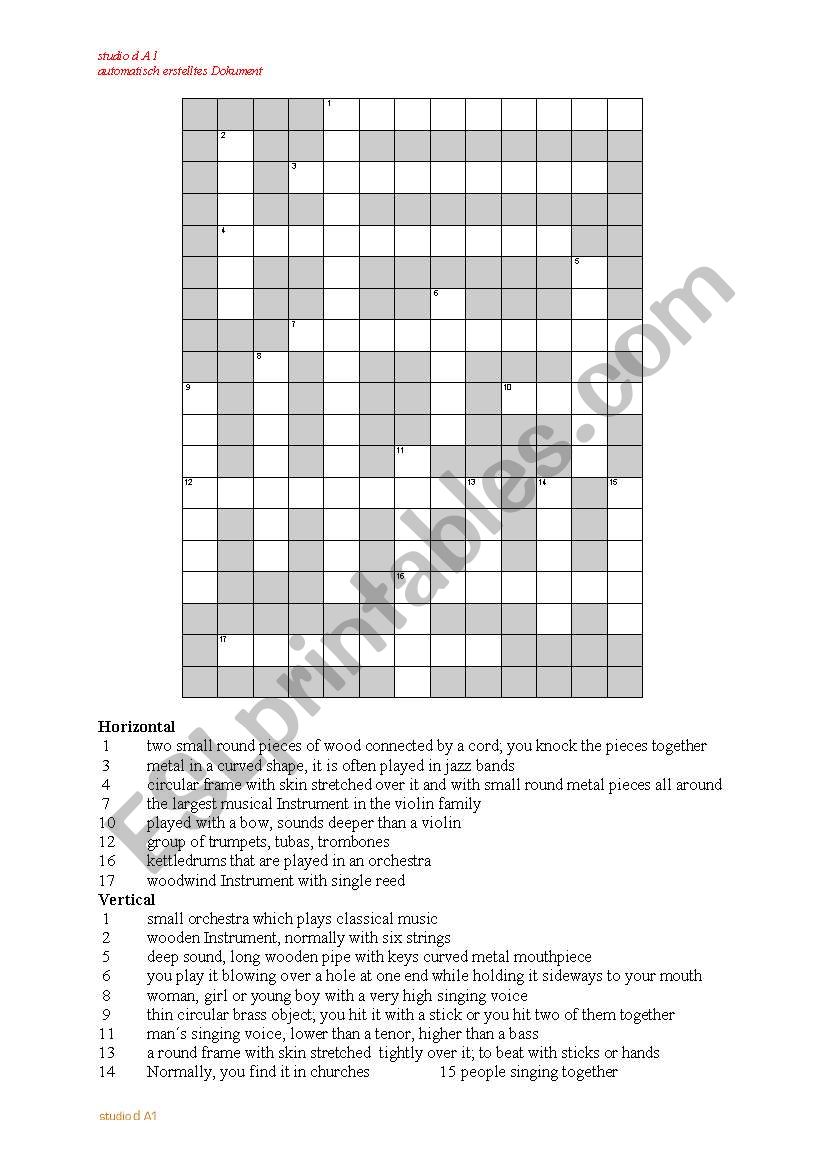 Musical instruments - crossword
