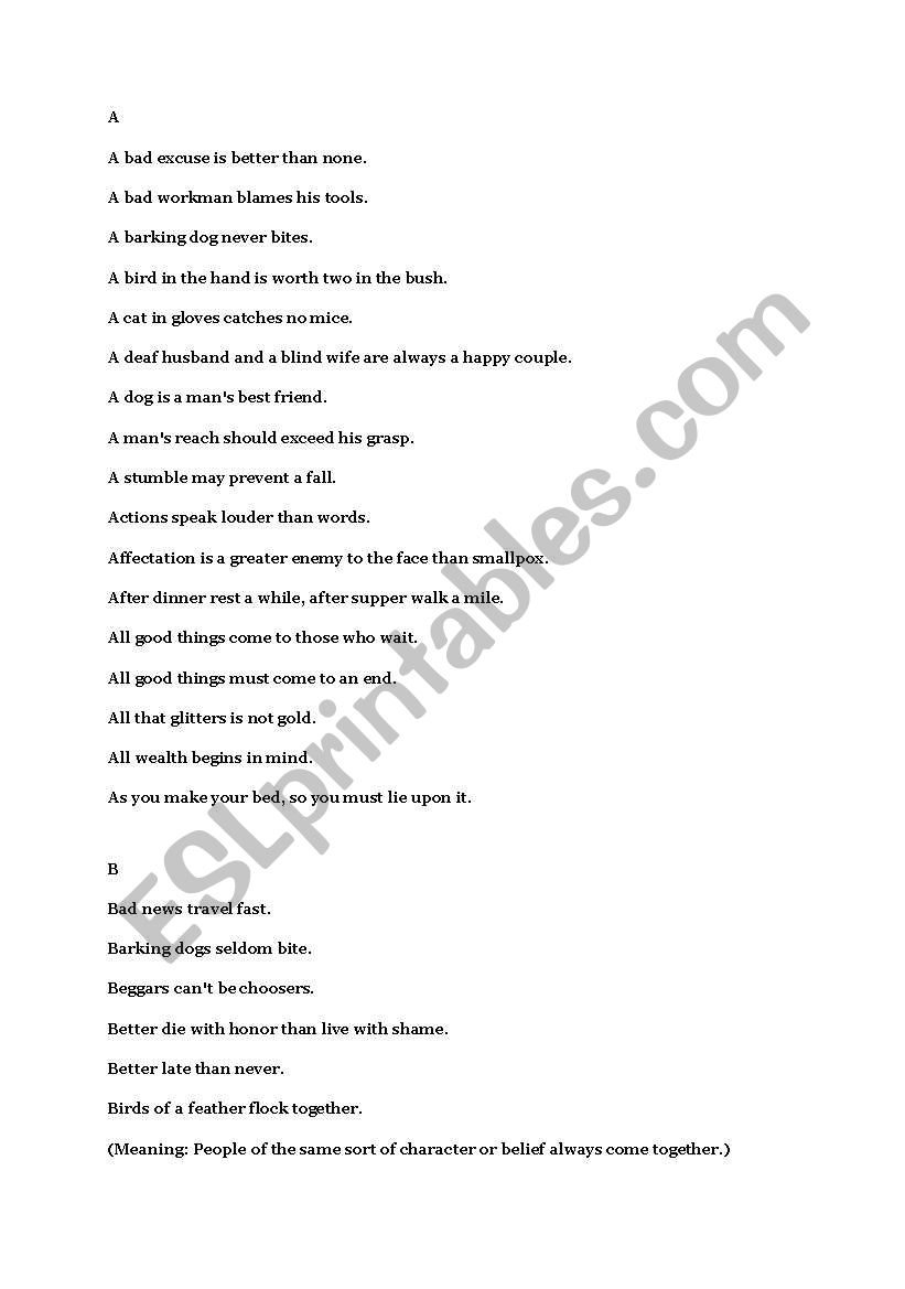 English Proverbs worksheet