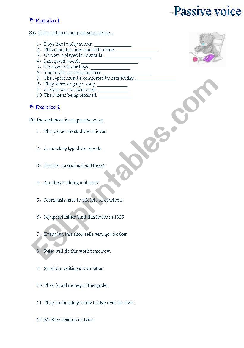 Passive voice exercices worksheet