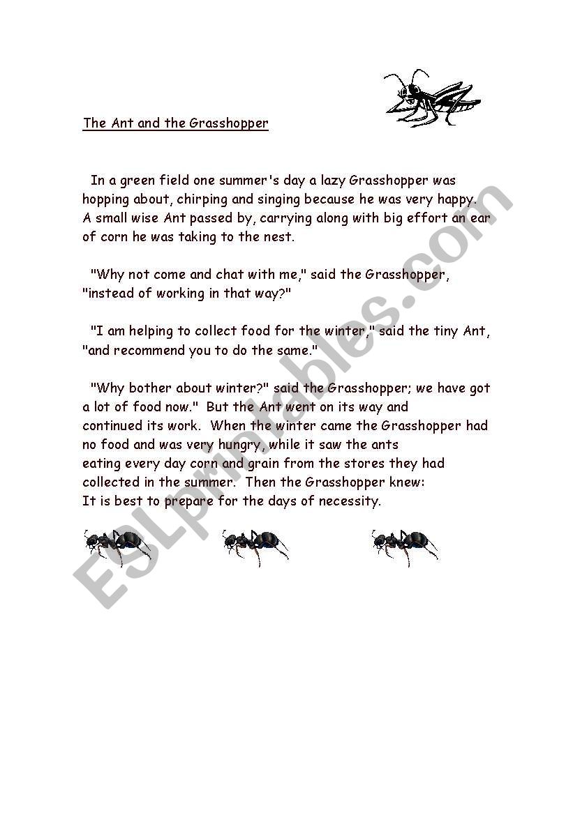 The ant and the grasshopper worksheet
