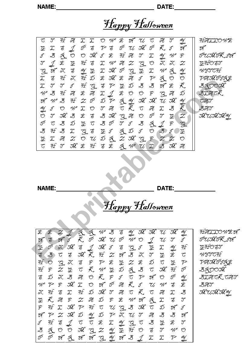 Halloween Wrodsearch worksheet