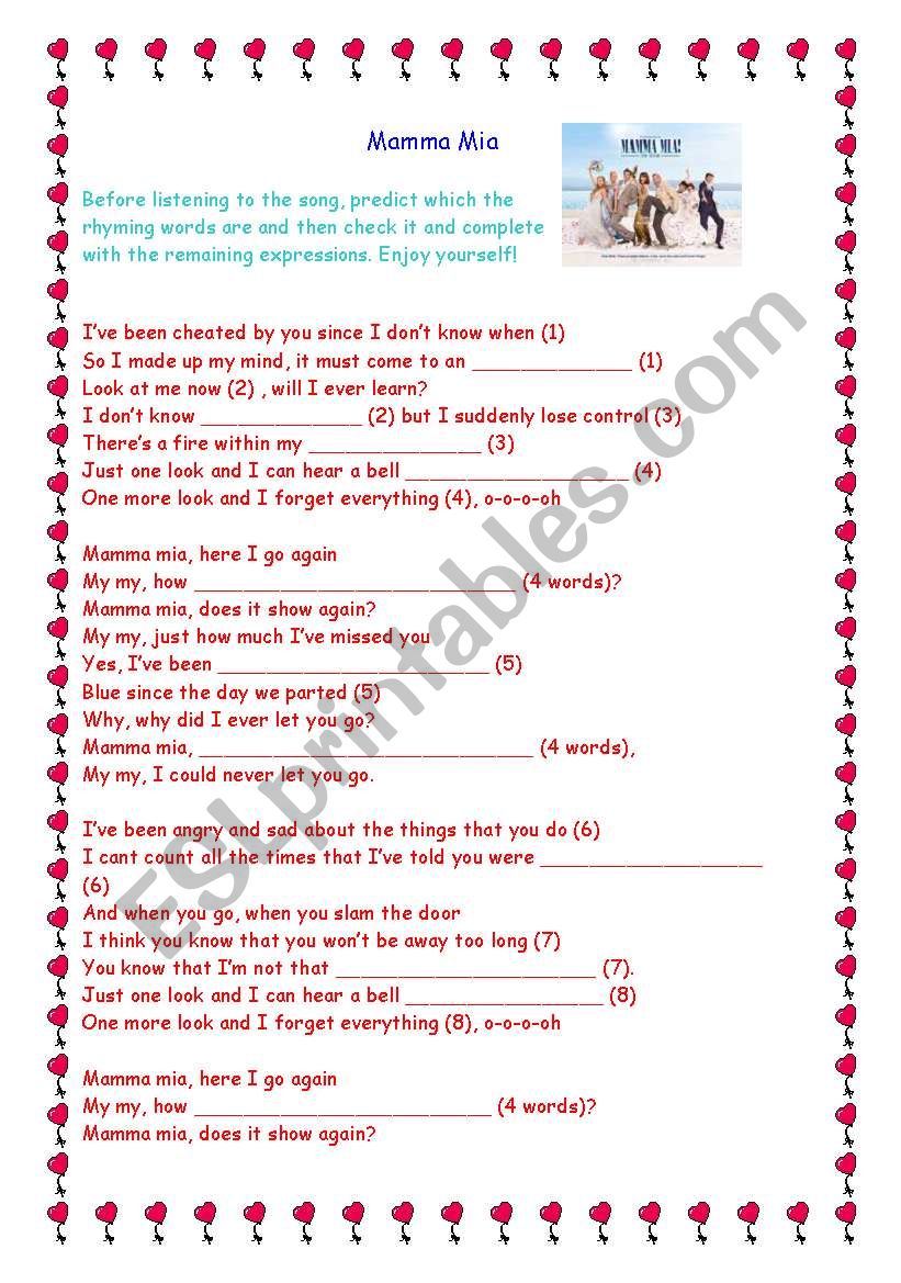 Mamma Mia! worksheet