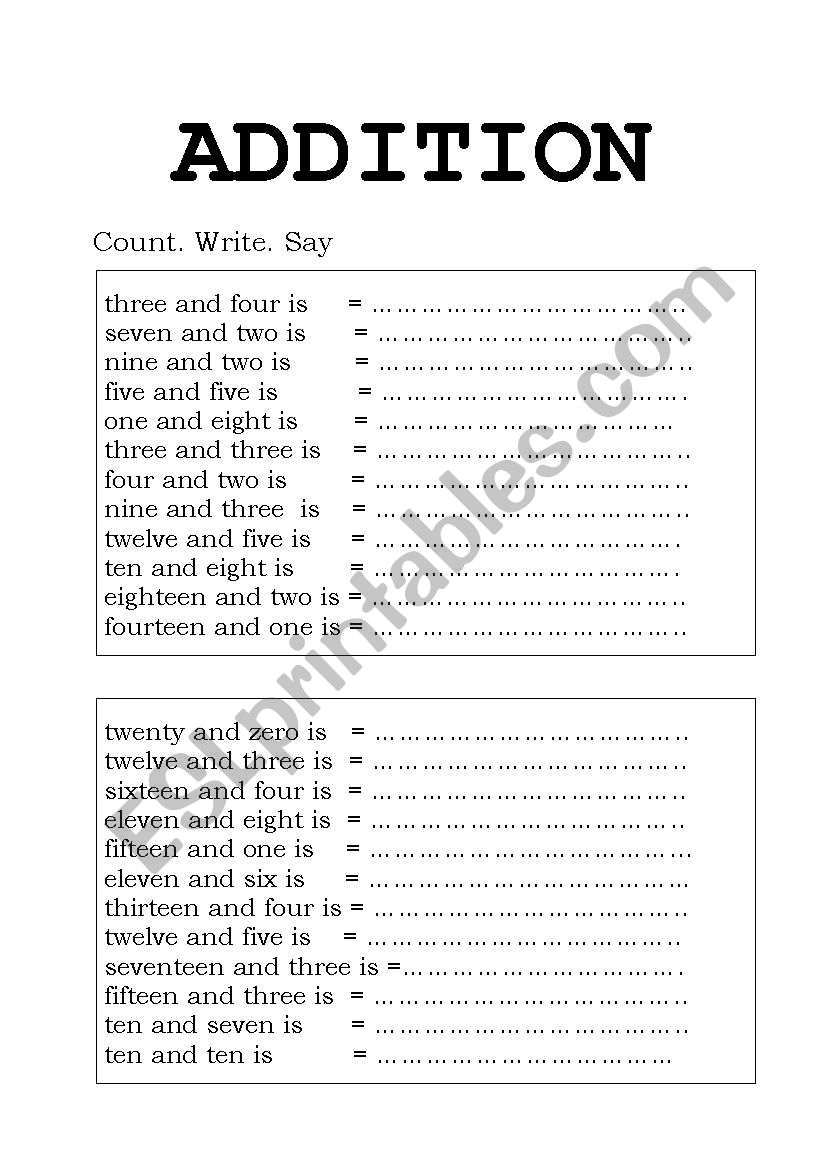 ADDITION worksheet