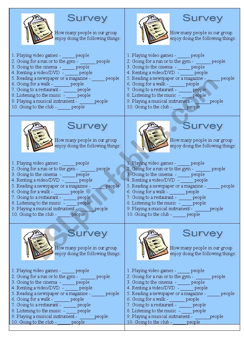 Survey (Leisure Activities) worksheet