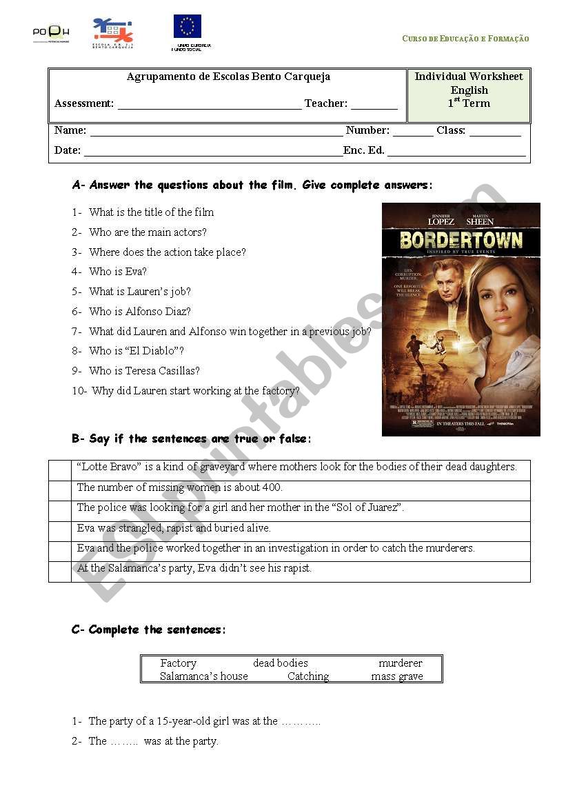 Bordertown - the film worksheet