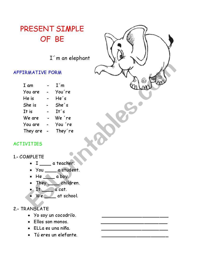 Present Simple of Be worksheet