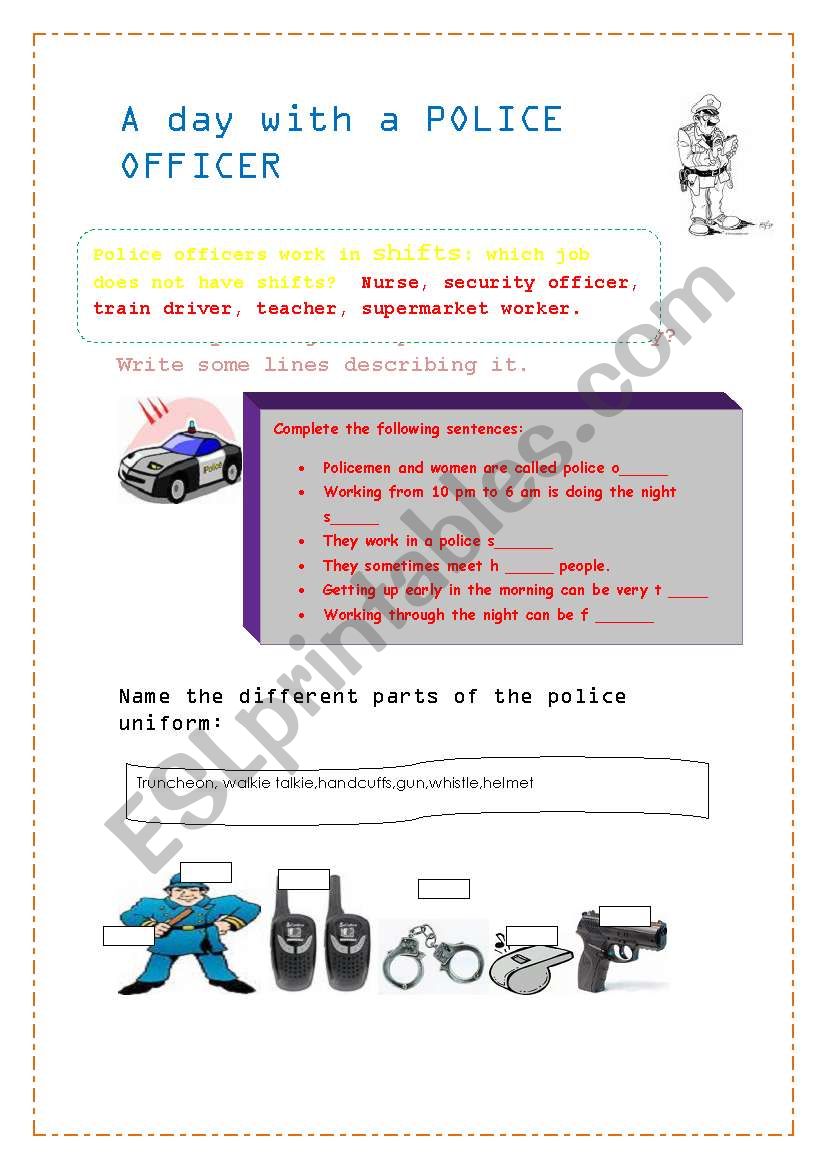 a day with a police officer worksheet